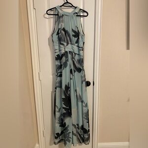 Adrianna Papell Light Blue and Black Floral Maxi Dress